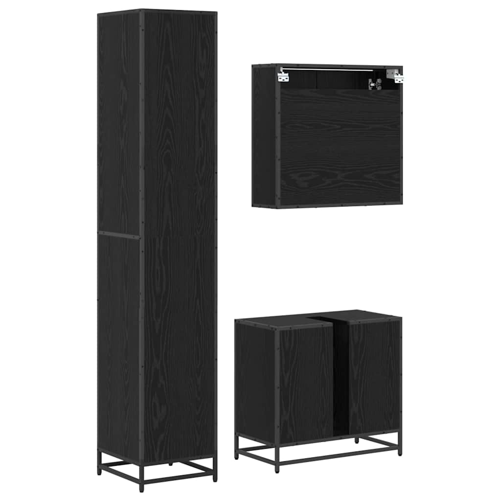 Bathroom Furniture Set 3 Pcs Black Oak Effect Engineered Wood
