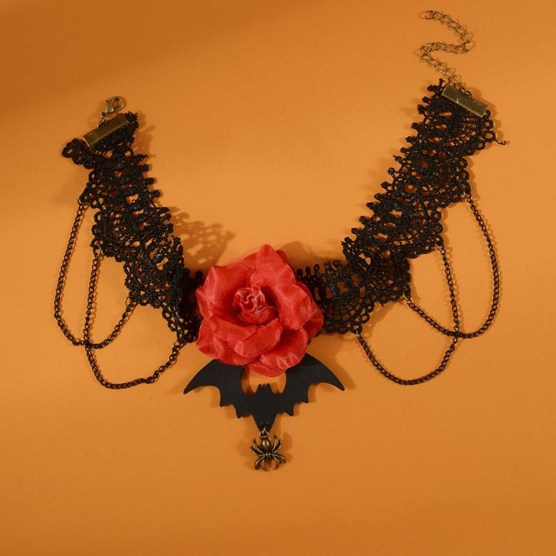 Gothic Lace Choker Bat Flower Specter Necklace Creativity Gorgeous Punk Jewelry Fashion Party Women Halloween Gift