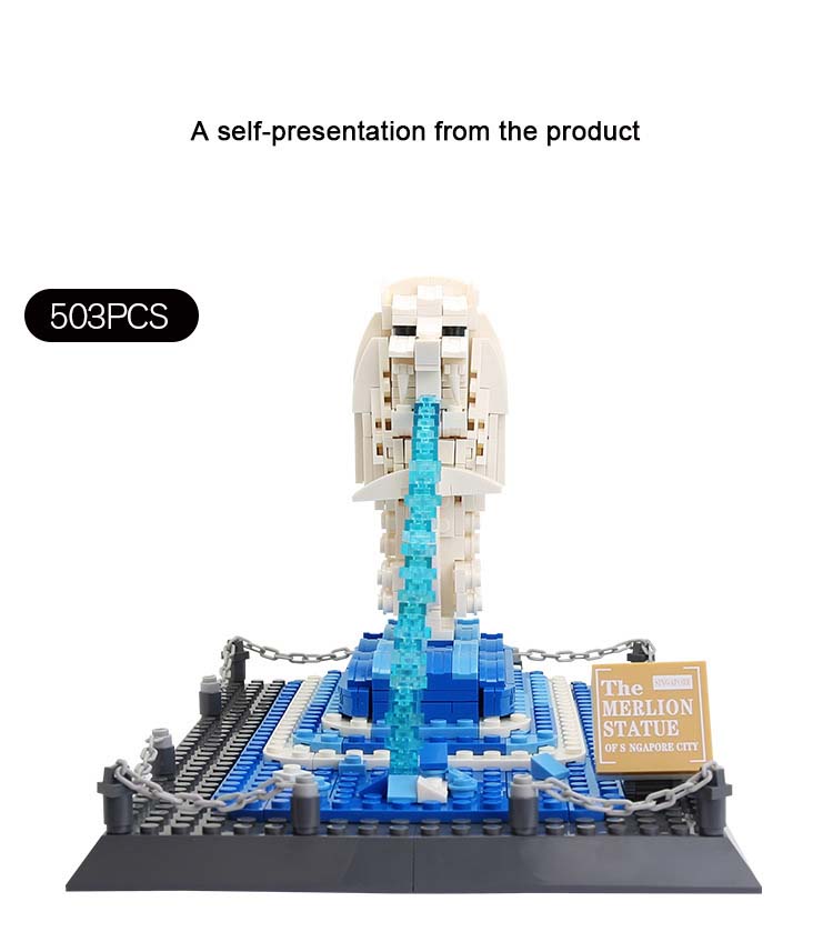 Non-Toxic 503Pcs Merlion Statue Singapore Building Blocks Landmark Architecture Model Small Particle Assemble Bricks Children Educational