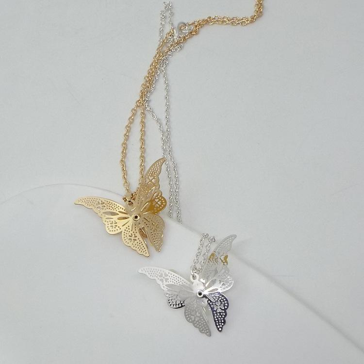 3D Hollow Pointed Butterfly Crystal Flower Necklace Alloy Fashion Exquisite Flying Wings Butterfly Necklace Ladies Jewelr