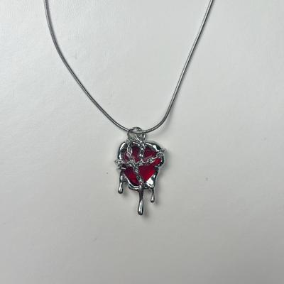New Punk Gothic Red Black Lava Heart Pendant Necklace Earrings for Women Men Grunge Rave Y2K EMO Aesthetic Accessories