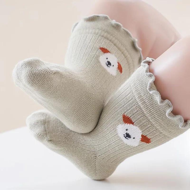 Cute Cartoon Bear Rabbit Baby Socks Spring Autumn Cotton Infant Toddler Ruffle Socks Casual Kids Mid Tube Socks