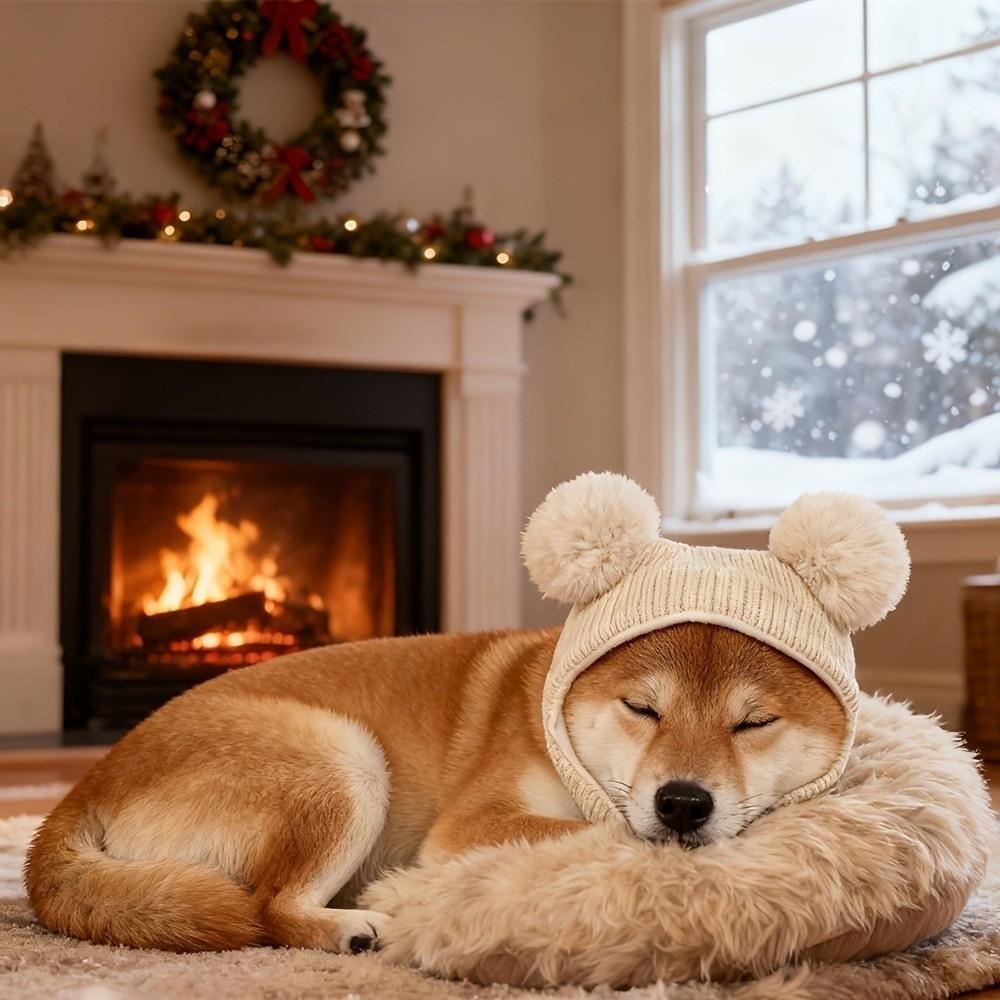 Cute Pet Knitted Warm Hat Solid Color Noise Reduction Dog Calming Earmuff Handmade Comfortable Soothing Head Covers Photography