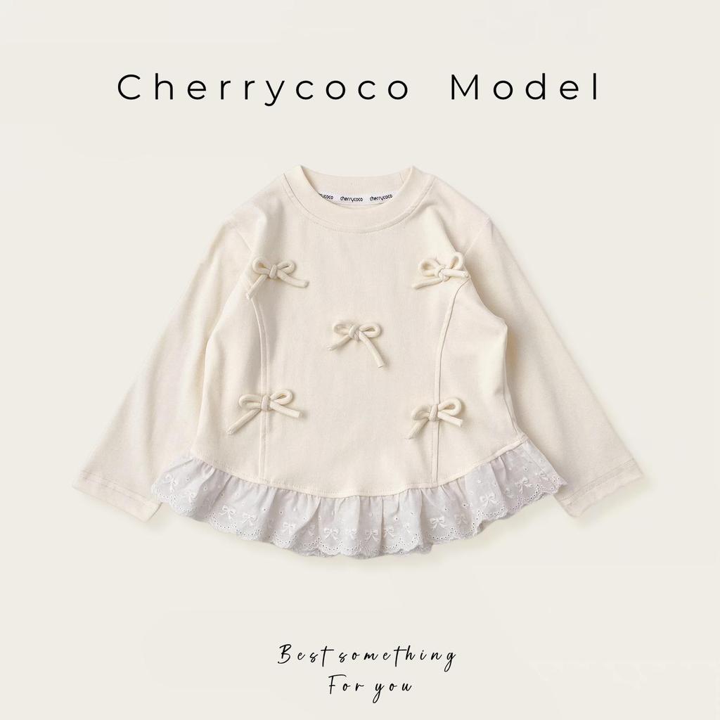 Girls' 2024 Fashion Long-Sleeve Lace Bow T-Shirt - Versatile, Round-Neck for Spring & Autumn