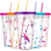 Meoky Color Changing Cold Cups with Lids and Straws - 5 Pack 24 oz Plastic Cute Tumblers Bulk, Reusable for Kids Women Party, Iced Coffee(Swirl)