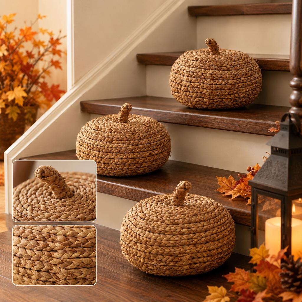 Knitted Christmas Pumpkin Ball and Woven Ornament Set for Home Decor