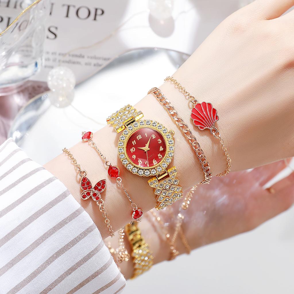 No gift box quartz watches ladies fashion diamond watches bracelet jewelry five-piece set suitable for holiday gifts