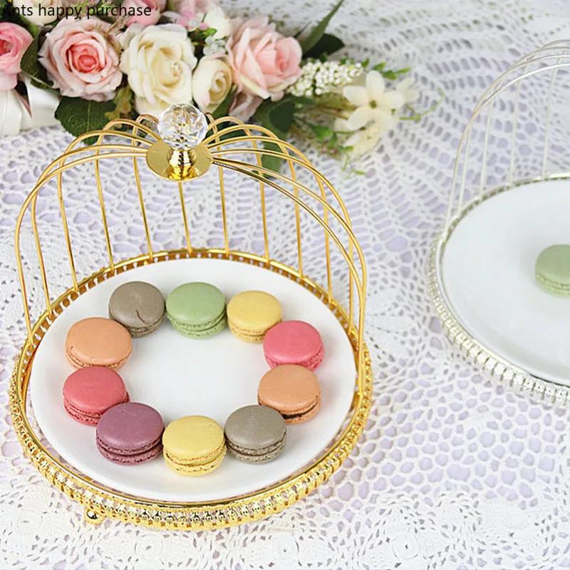 Birdcage Cake Stand Two Floors Three Floors Ceramic Plate Golden Silver Metal Snack Rack Dessert Cake Pastry Tray Display Stand