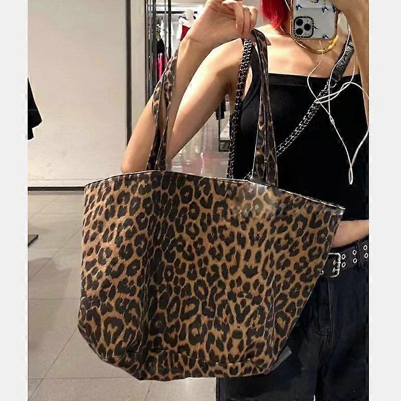 Leopard Print Large Capacity Single Shoulder Shopping Tote Bag for Women