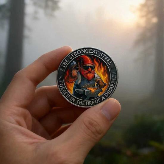 Gnome Forging Steel Coin Dumpster Flame Challenge Coin Alloy Collectible Funny Gnome Coin Gift for Coin Collectors