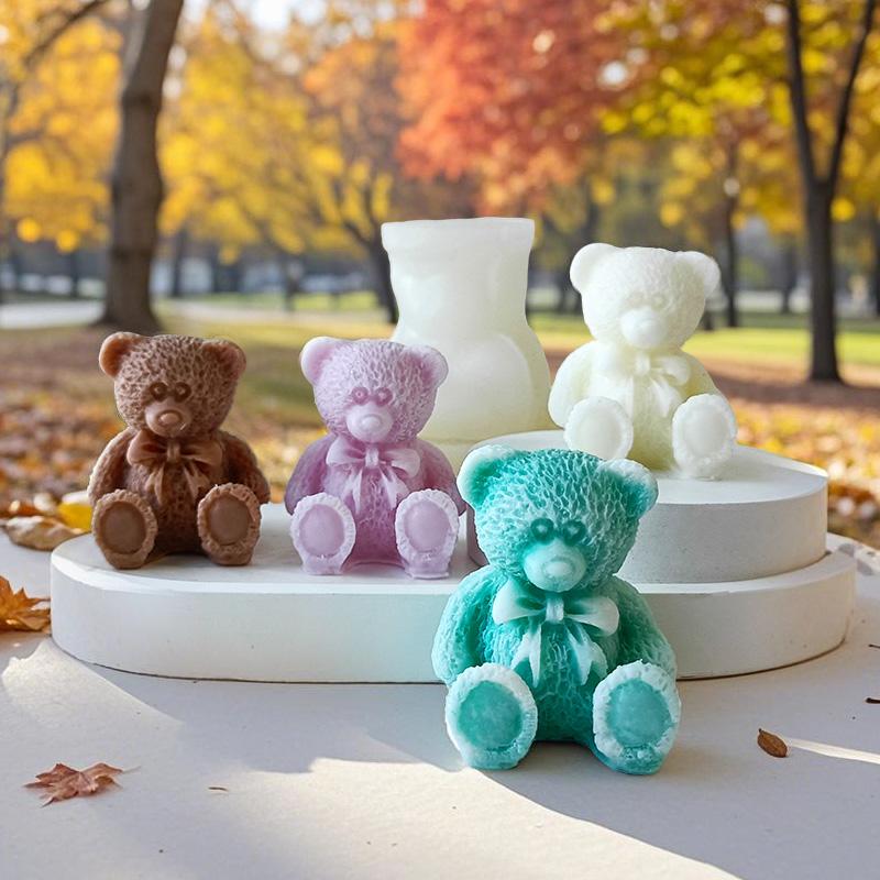 DIY Cartoon Animal Kitten Rabbit Bear Silicone Mold Handmade Aroma Candle Plaster Ornament Mould Soap Epoxy Resin Gypsum Molds