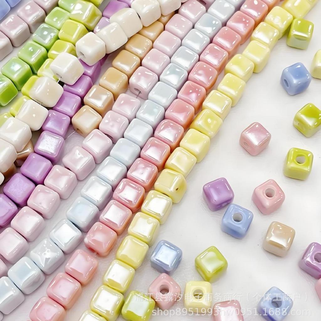 Colorful 3D Square Ceramic Beads for DIY Necklaces and Bracelets