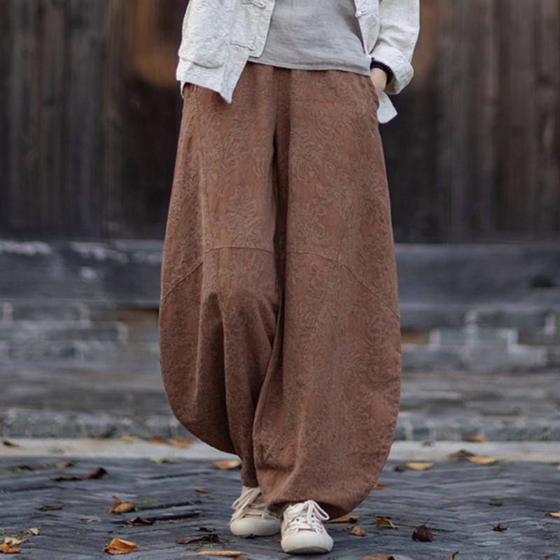 Johnature Women Vintage Jacquard Shirts Tops Stand Long Sleeve Pockets Blouse Autumn Chinese Style Shirts