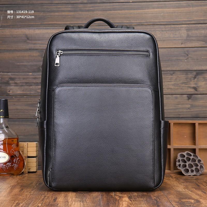 Genuine Leather Backpack 2022 New Men's Litchi Board Pattern Top Layer Cowhide Large Capacity Computer Bag Business Schoolbag