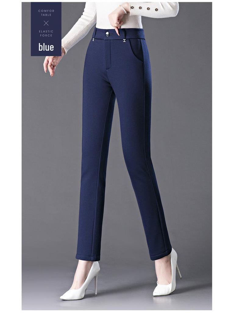 Fleeceforede vinterbukser med rette ben og elastikk for kvinner - Varme, løse, allsidige