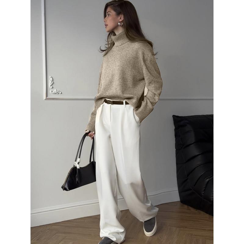 Women S Short High Neck Loose Knit Sweater Casual Autumn Winter Top