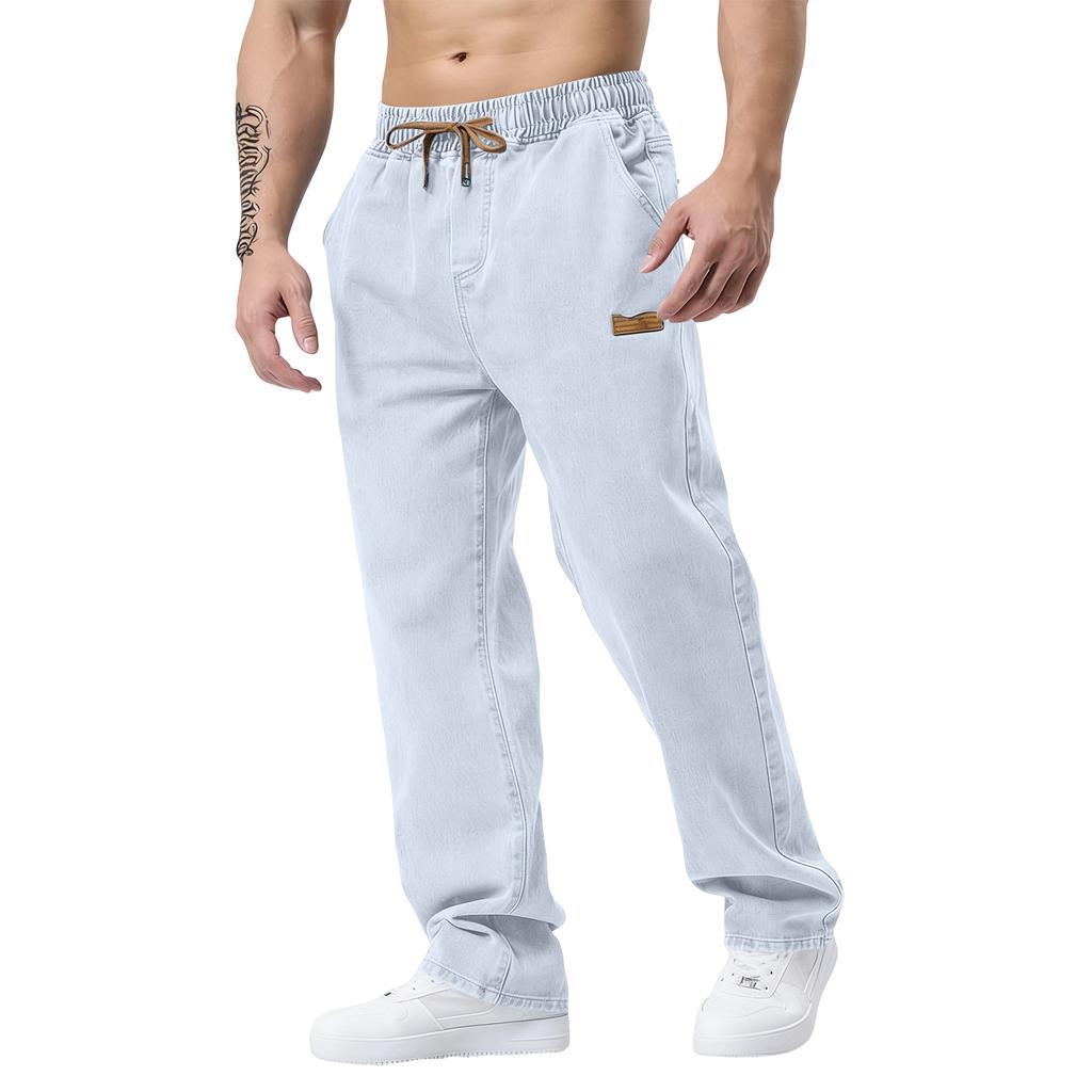 Jeans Classici da Uomo Straight Slim Fit con Vita Elasticizzata per Uomini Anziani