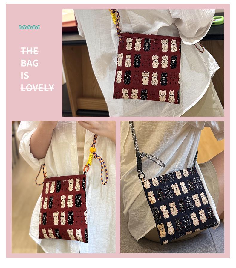 Adorable Lucky Cat Handbag: Lunch & Snack Bento Box, Mobile Phone Carrier, Crossbody & Hand-Carried Cloth Bag