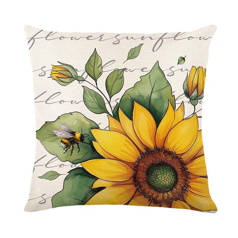 

New Sunflower Cushion Cover Polyester Printed Summer Bee Cushion Cover Living Room Sofa Cushion Cover 45 * 45Cm (without pillow core)