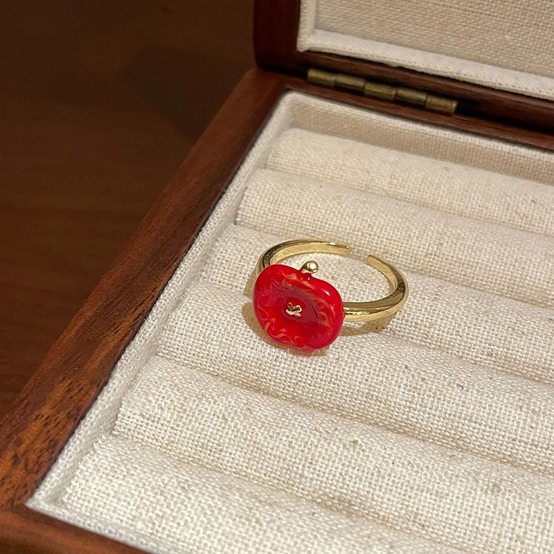 Dripping Apple Round Open Ring Ankara Red Temperament Ring Small Fresh Design Fashion Earrings