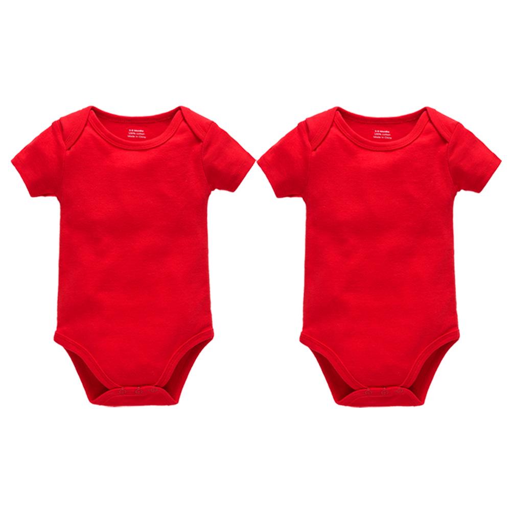 Summer Newborn 100% Cotton Short Sleeve Baby Romper - Plain Color with Snap Crotch, Customizable Print Children's Bodysuit