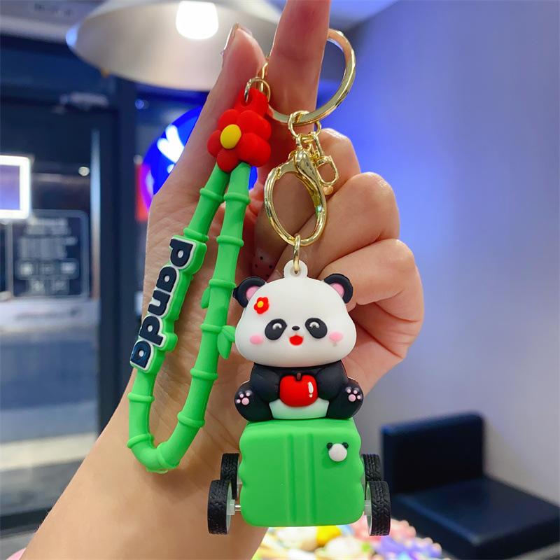 Cute Cartoon Pull Back Car Panda Keychain Bag Pendant Children's Toy Doll Machine Exquisite Small Gifts