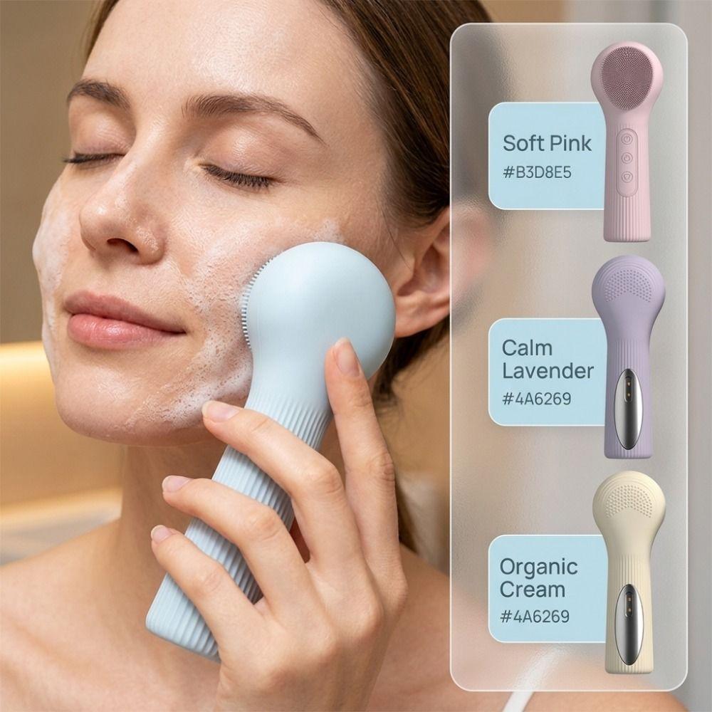 Waterproof Silicone Facial Cleanser Ultrasonic Heated Facial Brush Face Scrubber Household Use