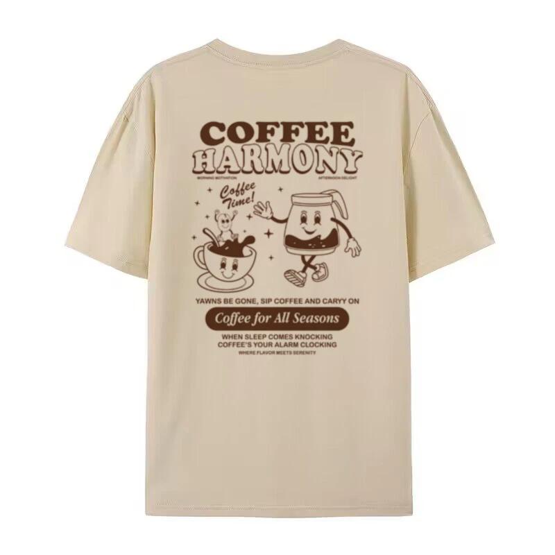 Women Cute Funny Cartoon Coffee Tshirts Hippie Retro Coffee Lover T Shirt Oversized Fashion Streetwear Top Unisex Summer Clothes
