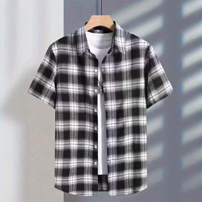 Pánská letní ležérní košile s límečkem a kostkovaným vzorem 100% polyester Pánská košile s krátkým rukávem 3D digitální potisk