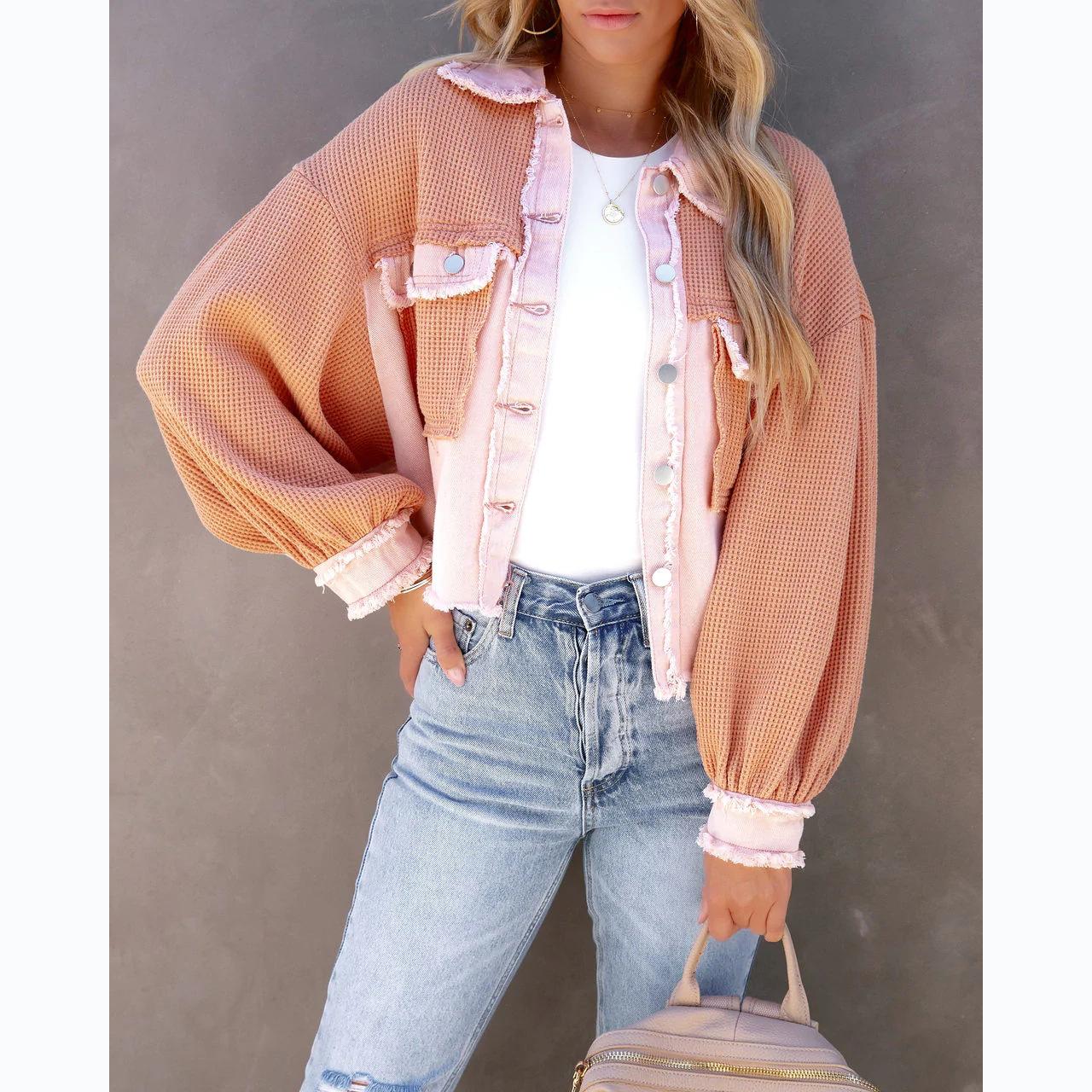 

Винтажная короткая куртка женская лоскутная куртка с длинным рукавом женская модная повседневная верхняя одежда женские свободные куртки в стиле ретро плюс размер XL розовый