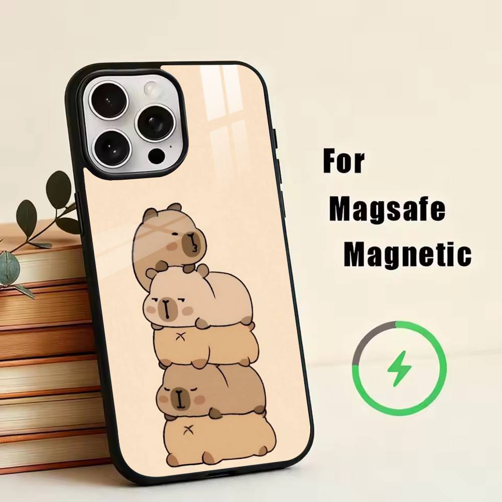 

C-Capybara Phone Case For iPhone17,16,15,14,13,12,11 Plus,Pro Magnetic For Magsafe Wireless Charging iPhone15Plus