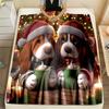 Christmas Theme Two Puppies Drinking Coffee Blanket Warm Soft Luxury Gift for Child Adults Suitable for Home Sofa Travel Camping