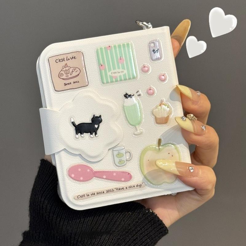 Buch-Stil Flip-Handyhülle für Samsung Z Flip7 ZFlip6 zflip5 Hülle Xiaomi Mix Flip MIX Flip2 Weißes Ledergehäuse mit süßem Aufkleber
