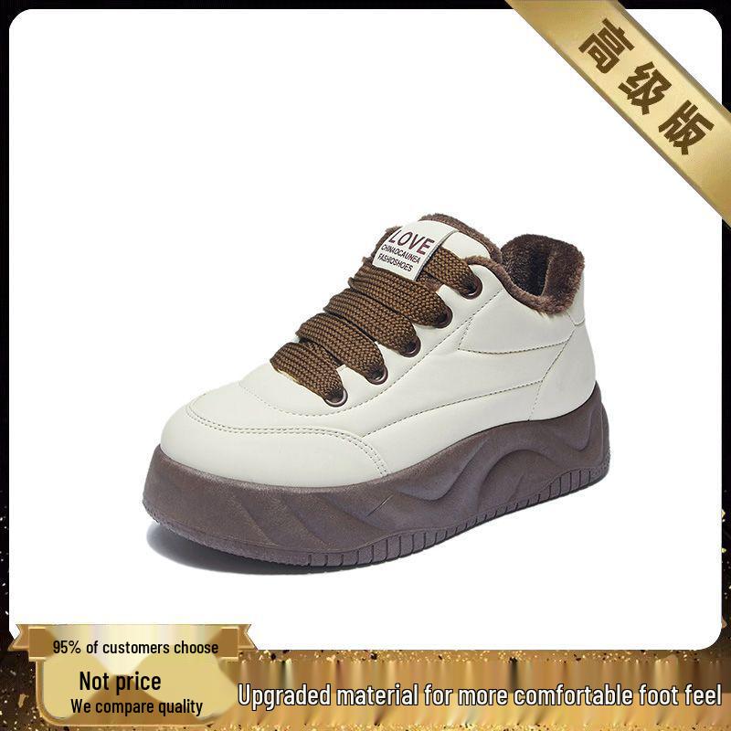 Damskie Zimowe Bawełniane i Skórzane Wodoodporne Grube Podeszwy Antypoślizgowe Buty Sportowe z Aksamitną Podszewką