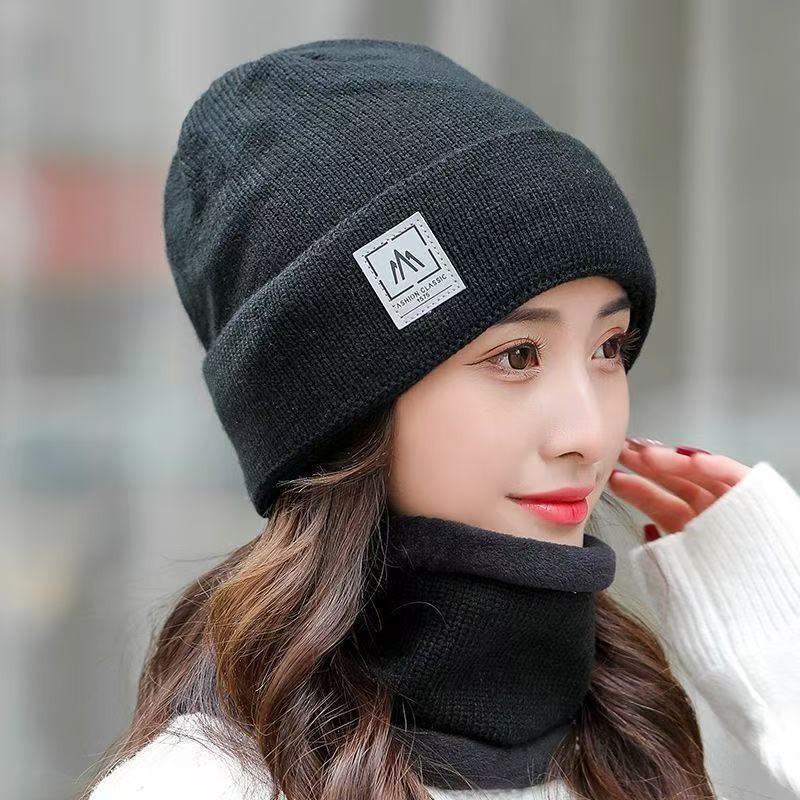 Winter hat, scarf, two-piece set, women's warm and cold-proof wool hat, knitted hat, men's autumn and winter versatile cycling split hat