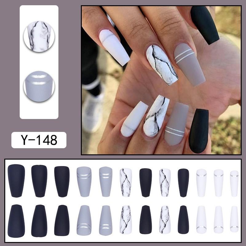 Short Press-On Nails Set Ins Style Fake Full Cover Acrylic Nail Tips Women Daily Wear