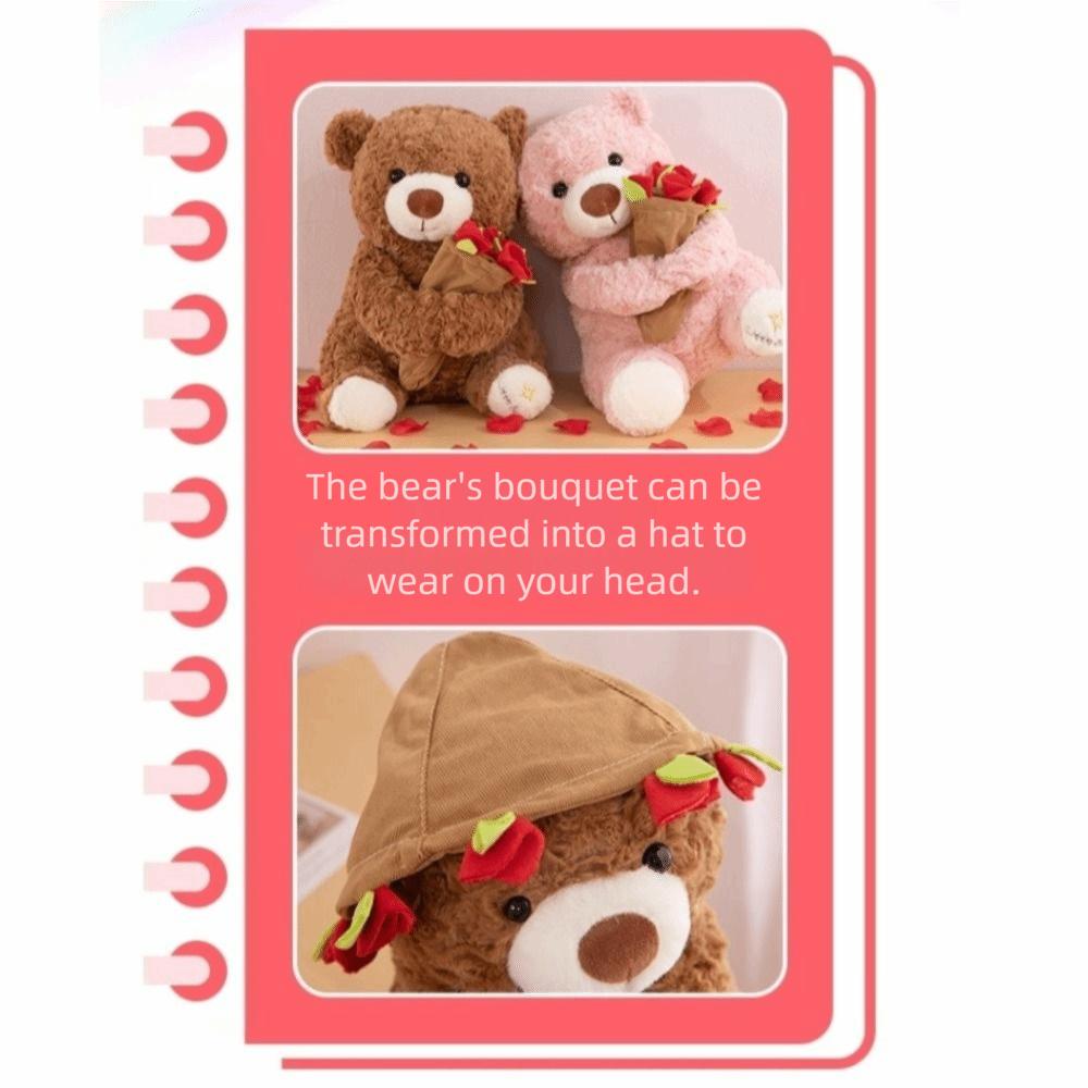 Detachable Rose Bear Plush Toy Romantic Bear Wear Rose Hat Kawaii Bouquet Bear Doll  Gift