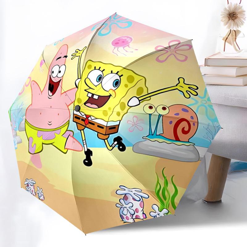 1pc SpongeBob Automatic Folding Umbrella, Portable Collapsible Design, 8-Rib Iron Frame, , All-Season Casual Outdoor Accessory for Christmas Birthday
