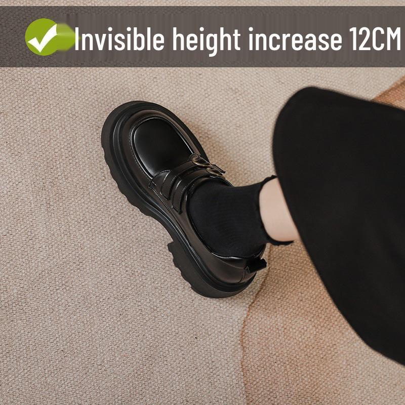 Dámské drobné černé platformové mokasíny - Kolekce jaro/podzim 2025: Všestranné kožené boty JK se silnou podrážkou zvyšující výšku