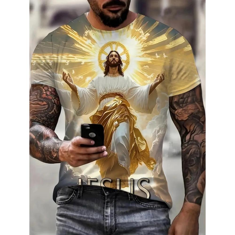 

Fashion Jesus Graphic Short Sleeve T-shirt Top 3D Print T-shirts for Men Summer Outdoor Daily Men s O-neck T Shirt Clothing S