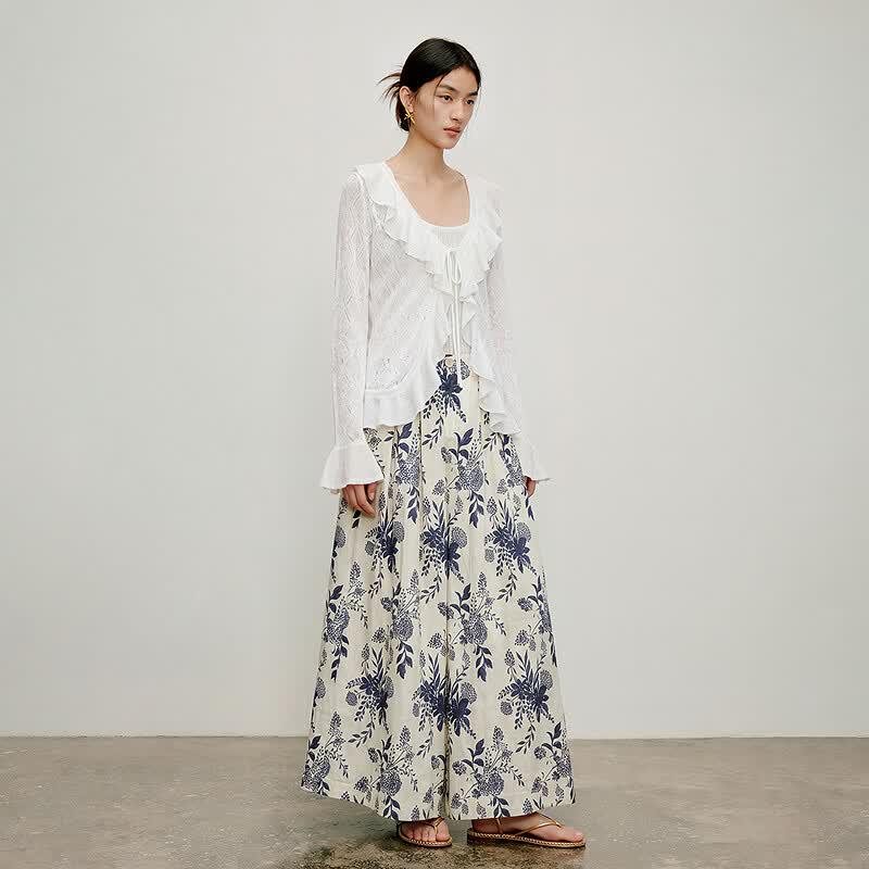 Retro Floral Print Wide-Leg Culottes