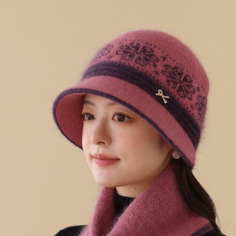 New Autumn and Winter Thickened Color Matching Thermal Hat Cold Mother Basin Hat Middle-aged and Elderly Fashion Hat