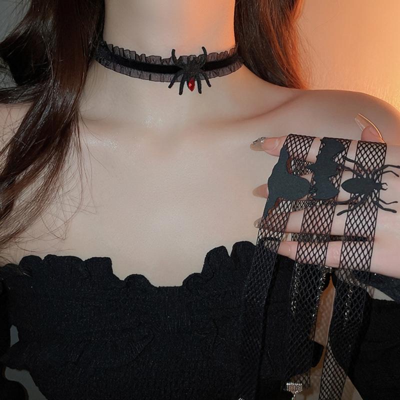 Gargantilha de Halloween para Mulheres Menina Elegante Sexy Renda Preta Gargantilha Cool Steampunk Aranha Colar Joia Presente Mulheres