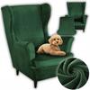 Wingback Chair Cover, Elastic Velvet, XL, Green, Universal Seat