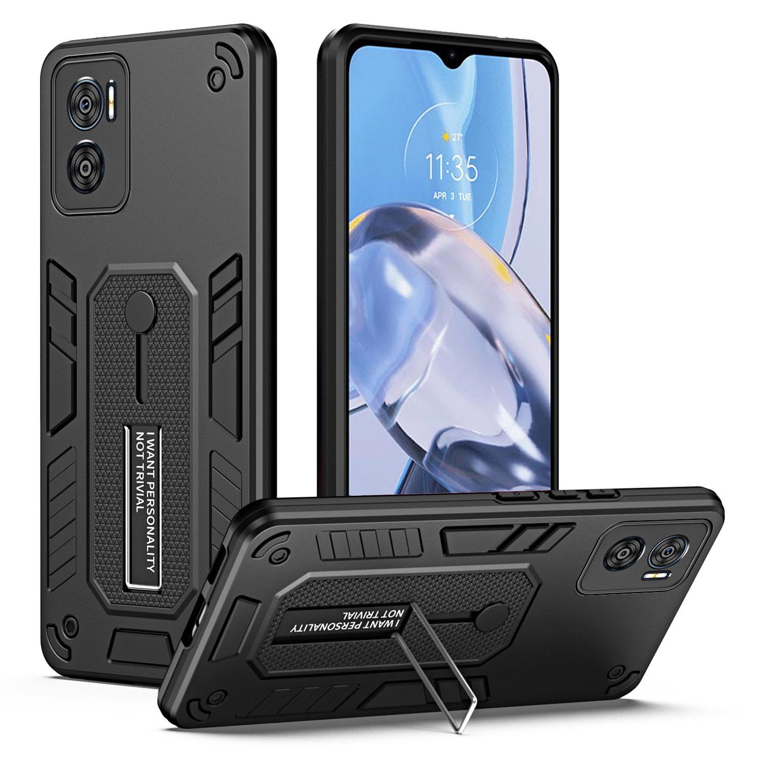 

For Motorola Moto E22i 4G/E22 4G Kickstand Phone Case PC+TPU Anti-drop Phone Cover Black
