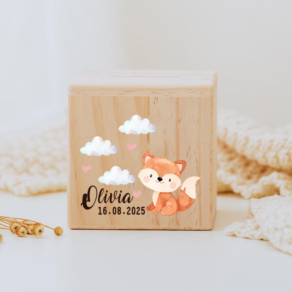 Personalized Animal Piggy Bank,Custom Name Baby Money Box,Children Wooden Money Box,Birthday Gifts for Kids,Baptism Gift