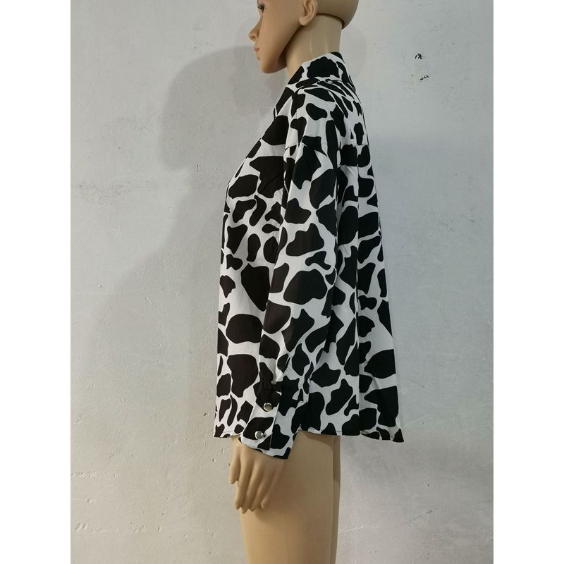 Europa und Amerika Border Hemd Locker Frühling und Herbst Druck Einreihiger Cardigan Laterne Langarmhemd für Damen