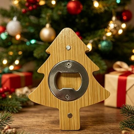 Bamboo Wood Magnetic Beer Bottle Opener with Creative Round Design for Refrigerator Refrigerator Sticker