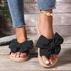 Fashion Women Slippers New Summer Casual Shoes Comfortable Flax Slippers Striped Bow Linen Platform Sandals Ladies Indoor Slides Women
