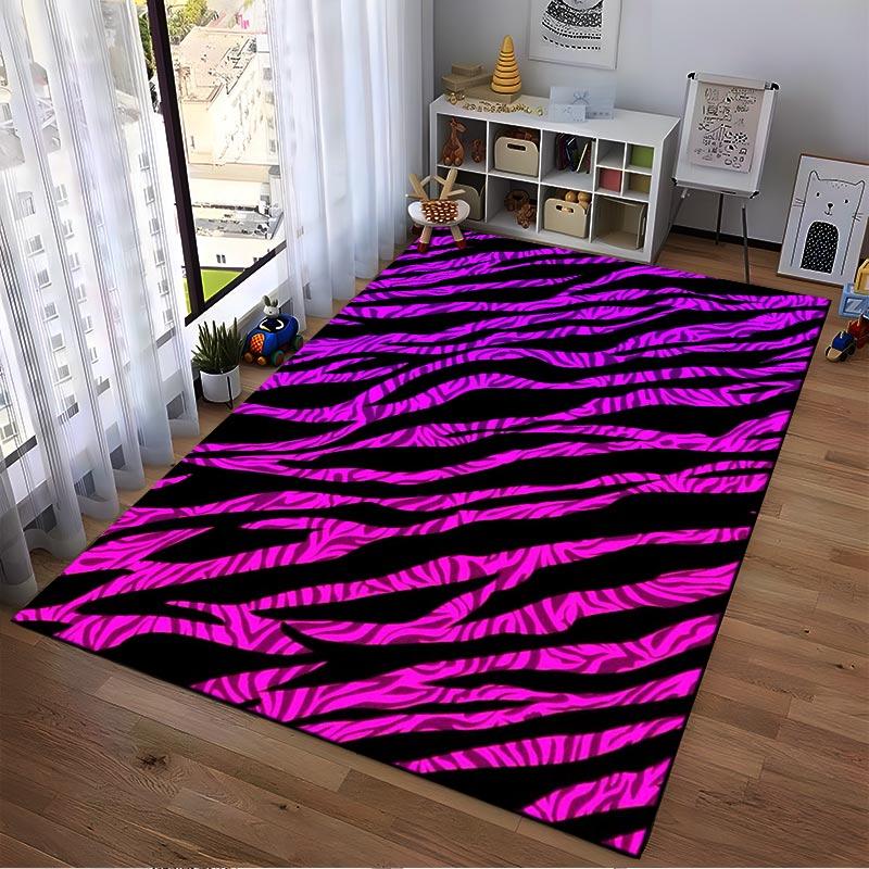 Colorful Zebra Print Carpet In Black and Pink for Modern Decor Suitable for Use As an Anti-slip for Living Room Bedroom Sofas